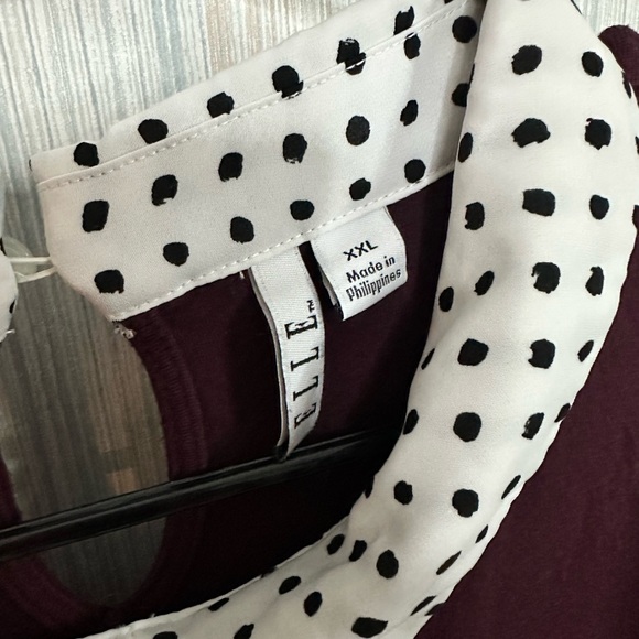 Elle Wine and Black Bell Sleeve Blouse with Peter Pan Collar - Picture 2 of 2